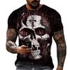 Men's Casual T-Shirt Skull Graphic Black Short Sleeve Crew Neck Tee Cool Streetwear Halloween Fashion Top