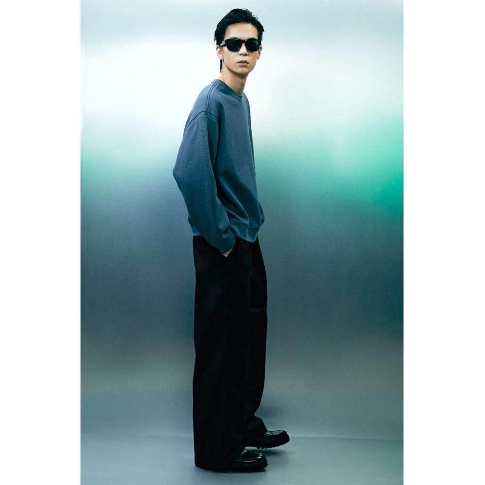 H M Twill Pants Loose Fit Black