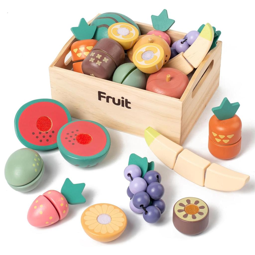 Wooden Pretend Play Kitchen Toys Cutting Food Accessories Set Fruit Vegetable Bakery Meat Fish Early Educational Cognition Toys