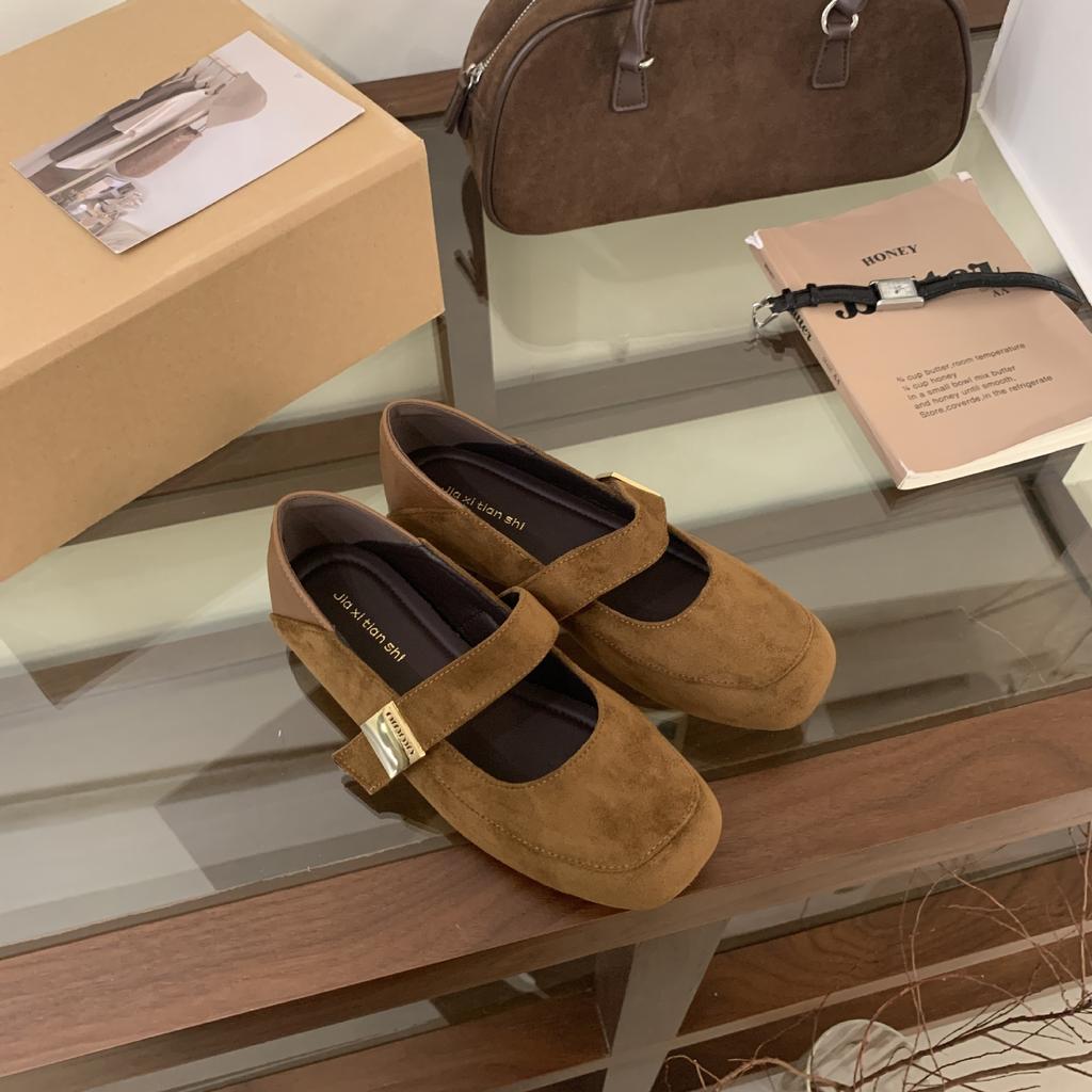 Retro Mary Jane Shoes 2025 New Korean Temperament Elegant Suede Metal Buckle Round Head Thin Soft Sole Ballet Shoes