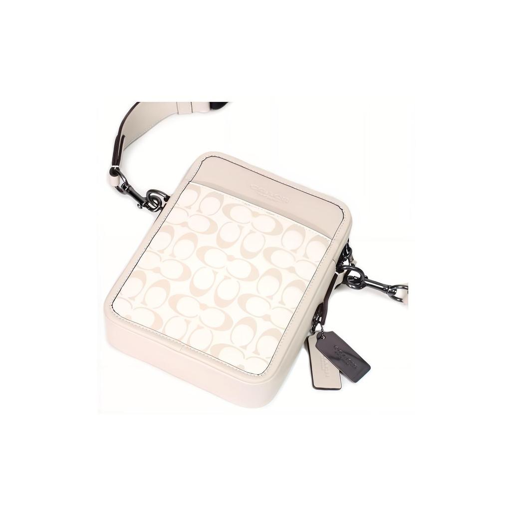 New COACH Sullivan Cow Leather Cell Phone Pouch, Shoulder Bag, Crossbody Bag Regular Men's White & Light Khaki CJ670-QBVRL