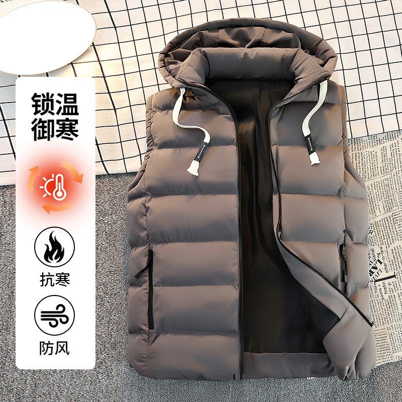 Winter cotton vest men's hooded vest men's loose thickened vest trendy down cotton sleeveless jacket vest