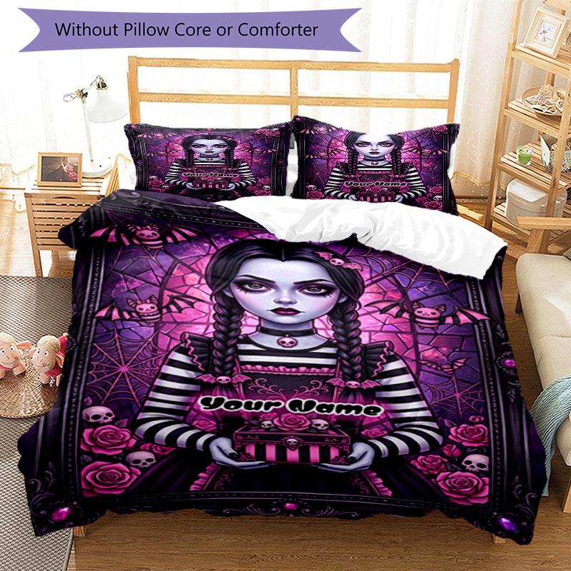 3PC Custom Name Gothic Fantasy Portrait Bedding Set Printed Bedding Set Duvet Cover Closure Includes 1 Duvet Cover & 2 Pillowcases for All Seasons Bed
