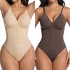 Women Seamless V Neck Zipper High Elasticity Tight Slimming Shapewear Bodysuit