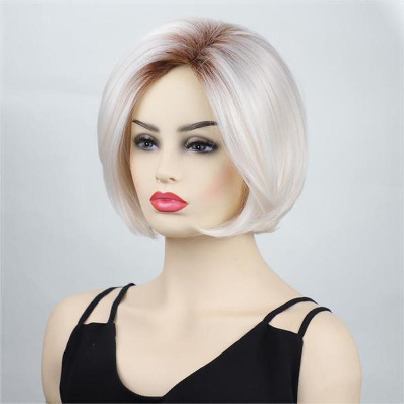 Synthetic Short Curly Hair Wigs with Bangs Mommy Wig Female Cosplay Natural Hairstyle Daily Elder Wig Gift