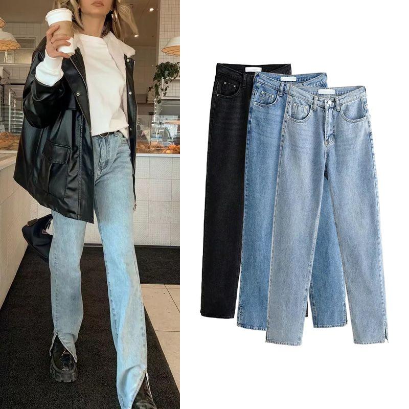 Spring New Arrival Women's Clothing Fashion Style Fashion All-Match Skinny Slimming Retro High Waist Floor Split Denim