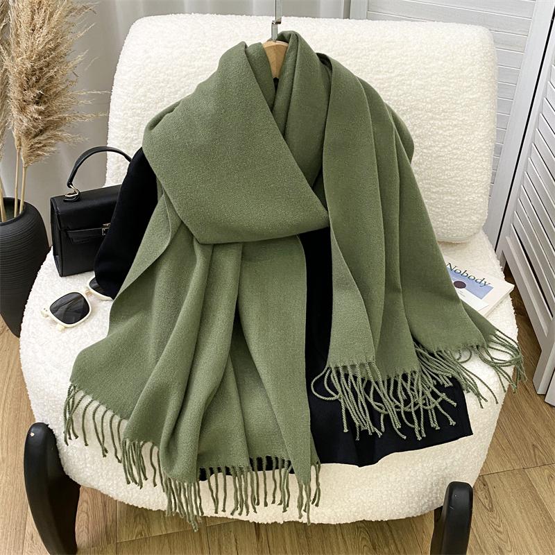 Winter Scarf Women Luxury Autumn Winter Cashmere Scarf Thickened Warm Shawl Classic Tassels Fluffy Scarf Solid Cope Foulard