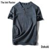 Men's Plus Size Summer Cotton-Linen V-Neck Loose Fit Short Sleeve T-Shirt