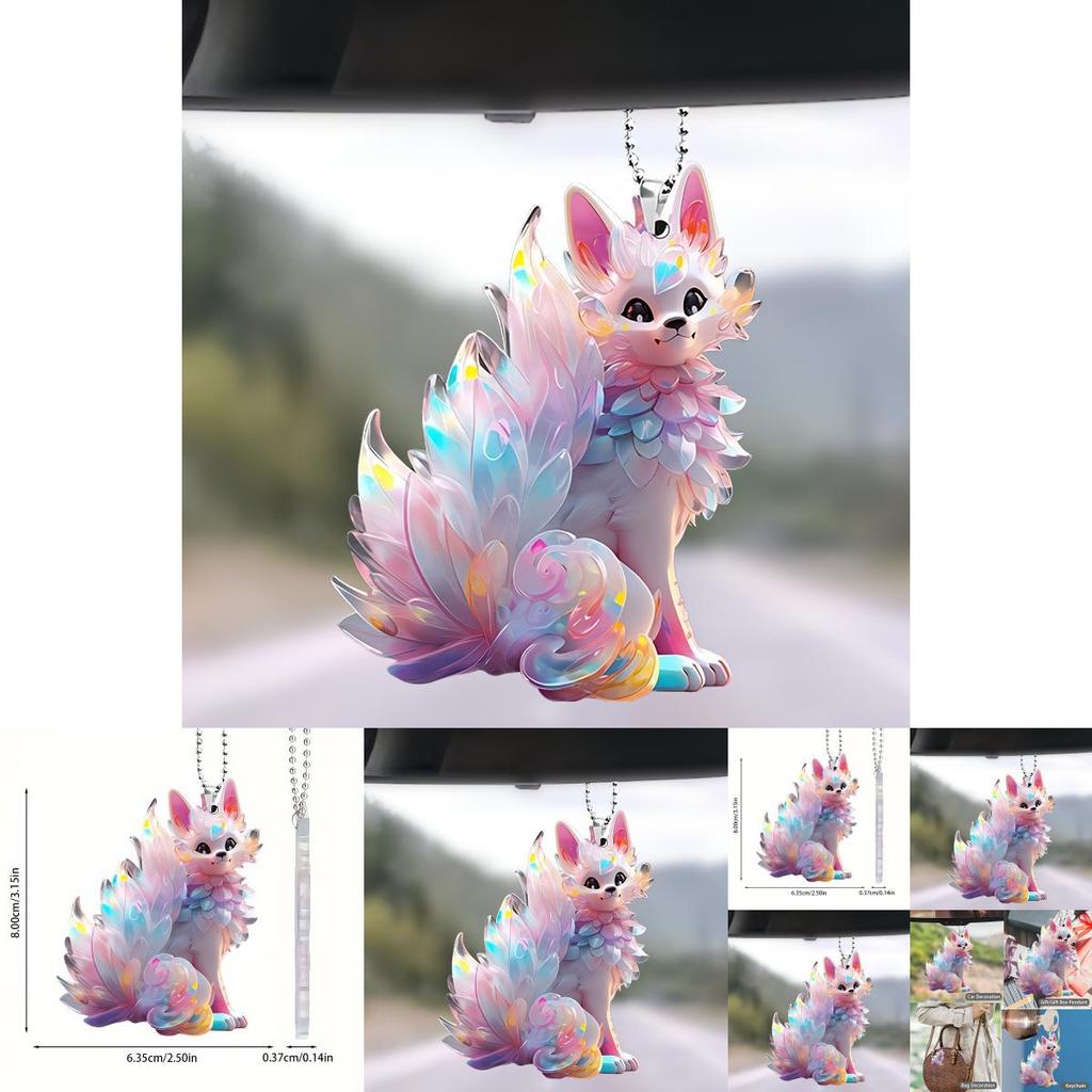 Charming Colorful Fox Acrylic Car Interior Mirror Decor Keychain And Backpack Charm