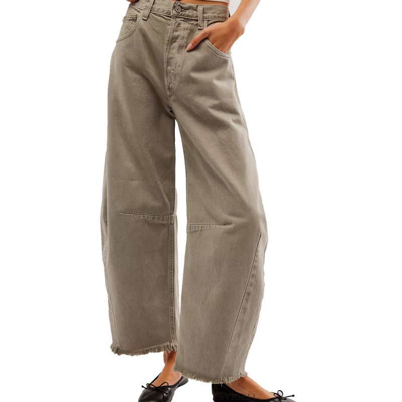 

Straight Fashion Export Street Wide-Leg Cropped Pants Grey S