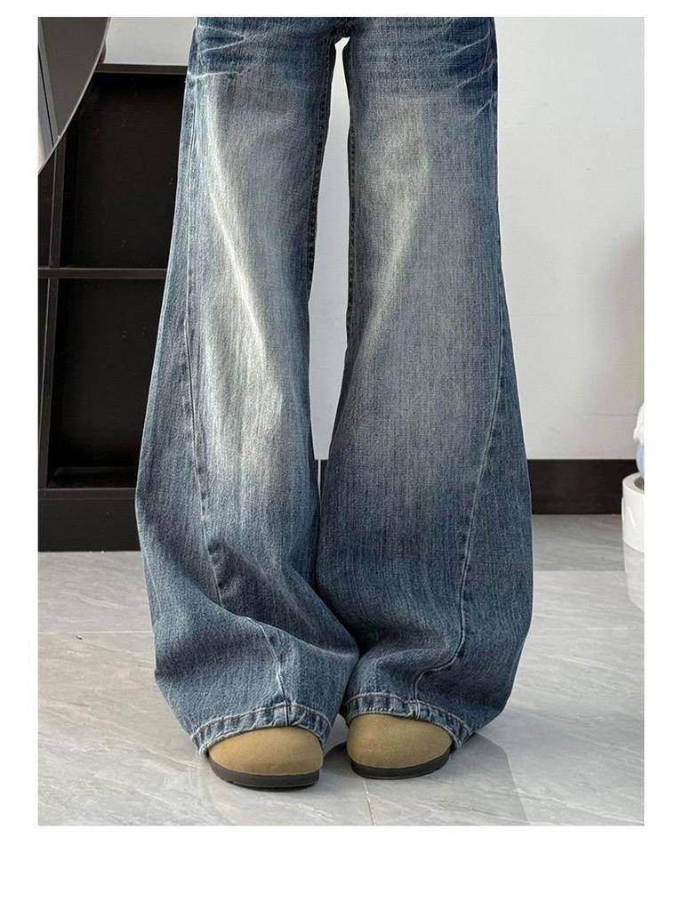 Jeans Donna Micro-Flare Lavati a Vita Bassa - Blu Retrò, Vestibilità Larga, Lunghezza Maxi, Collezione Autunnale Petite
