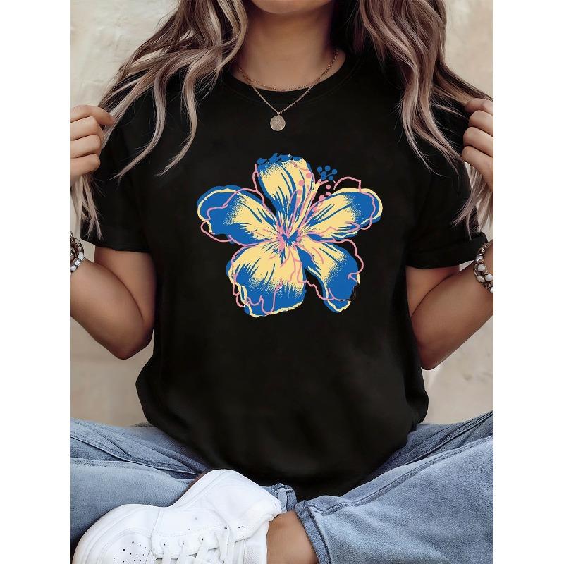 Plus Size - Plus Size - A Vibrant Retro Tropical Style Featuring Hibiscus Flower Patterns, S чёрный