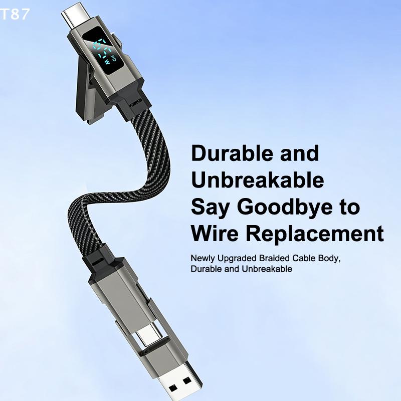 For Galaxy A17 4 In 1 Short Type C Keychain Lanyard Data Cables With LED Display,Braided PD Fast Charging Cord