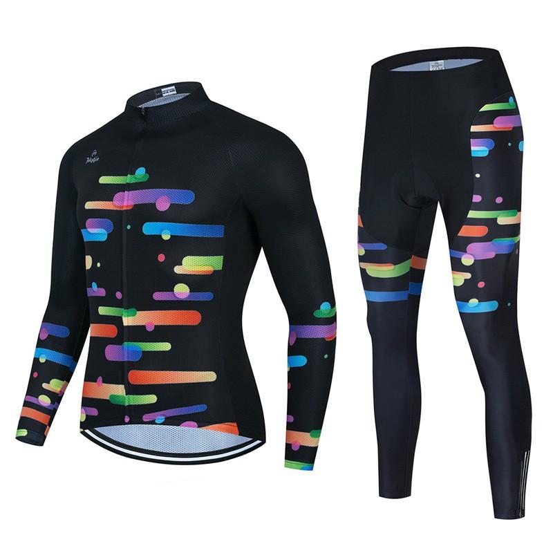 Mens Long Sleeve Cycling Jersey Bib Shorts Set Road Mountain Bike Riding Breathable Performance Wear