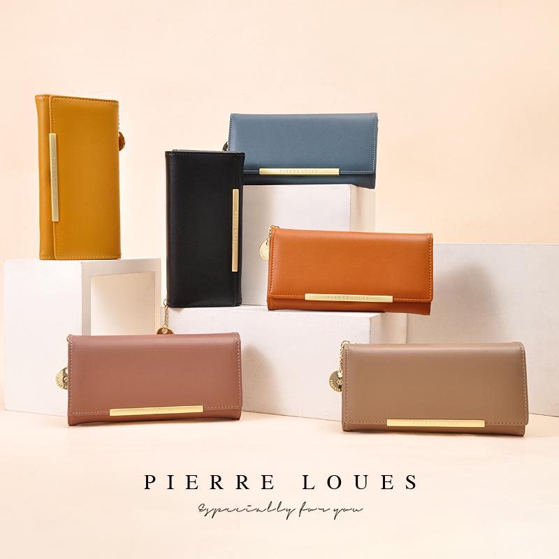 Damplånbok i koreansk stil med stor kapacitet och dubbelt vik – Enfärgad, Flera kortfack, Enkel exklusiv kuvertväska