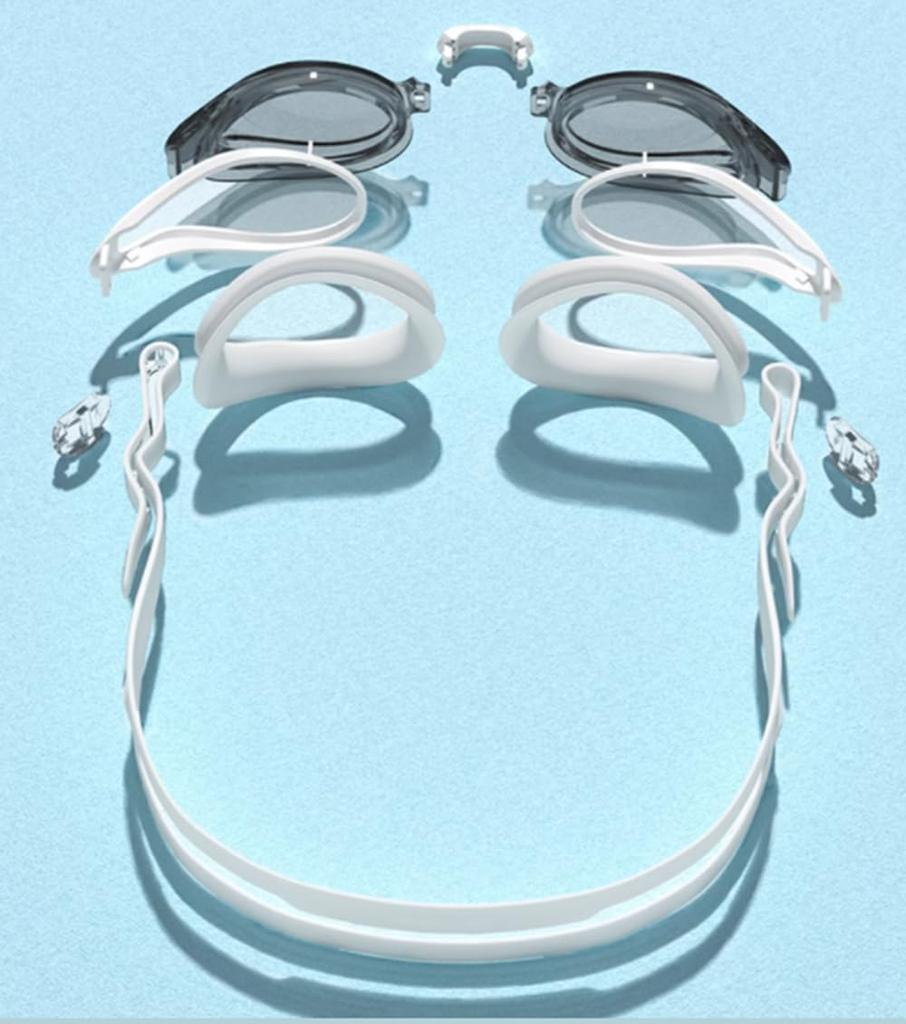Swimming Goggles with 3 Nose Strap One Size Fits Most [AX] (S-1.50~S-5.00) Sizes, Unisex, (White, -4.5)