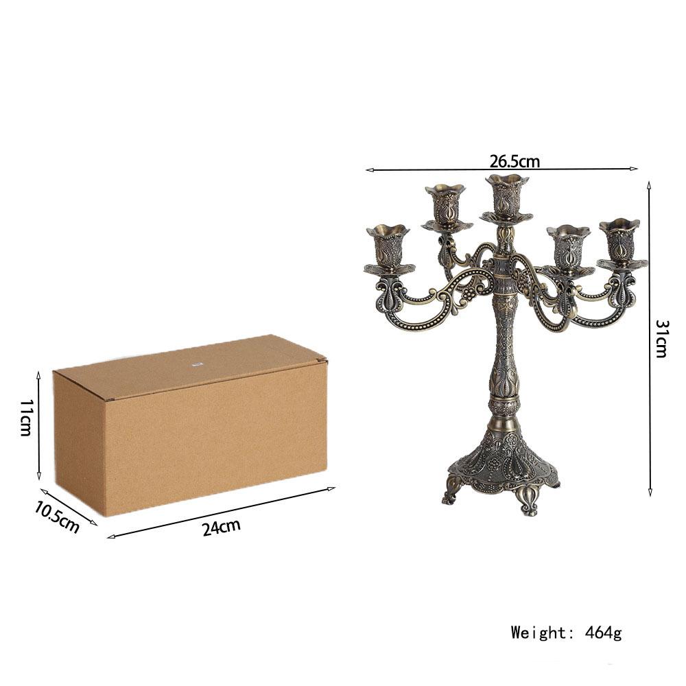 5 Arm Metal Candelabra Vintage Zinc Alloy Candle Holder for Wedding Dining Table Fireplace Wedding Party Home Decoration