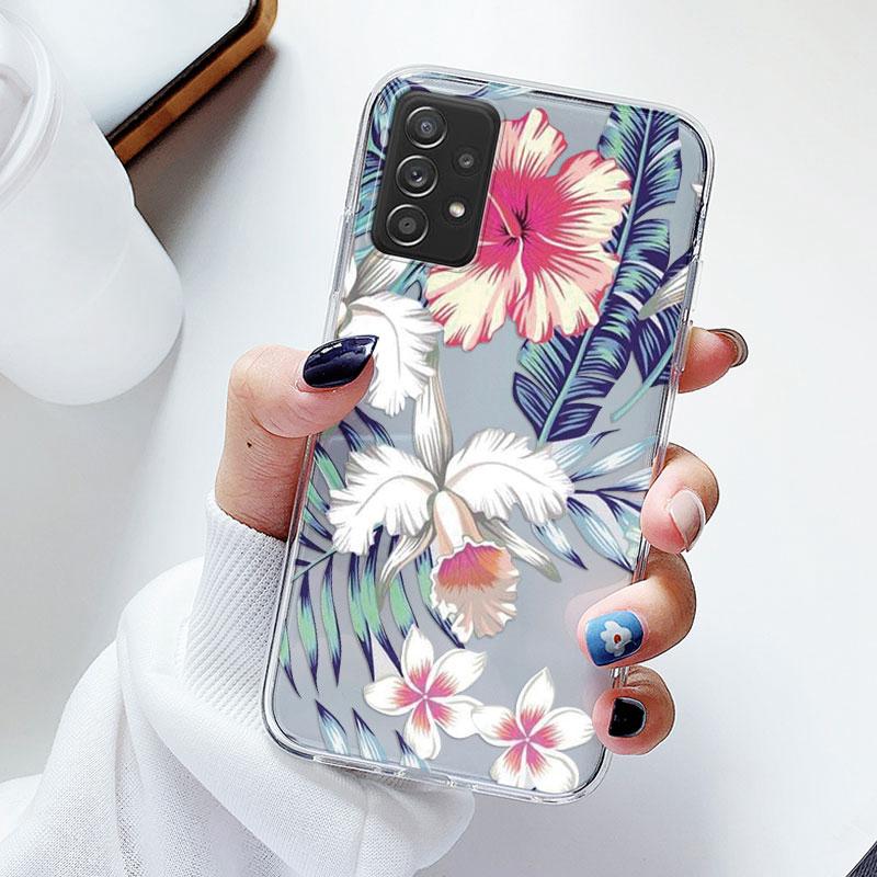 Phone Case For Samsung A52s A52 Floral Silicon Cover For Samsung Galaxy A52 Fundas Coque Transparent Soft Capas Flower TPU