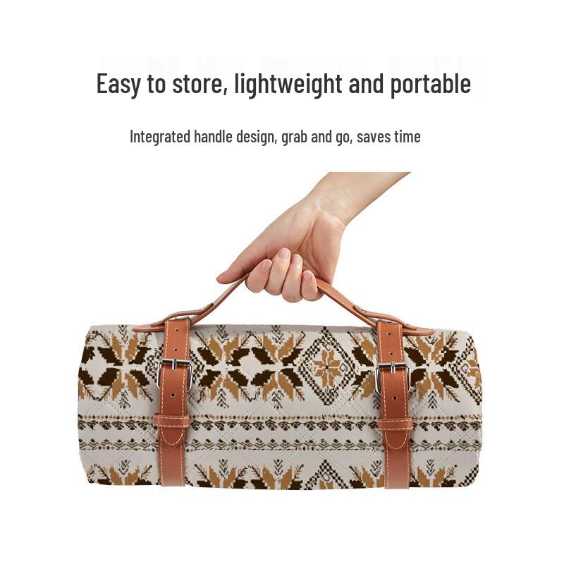 OEING Thickened Ethnic Style Picnic Mat with Belt Handle