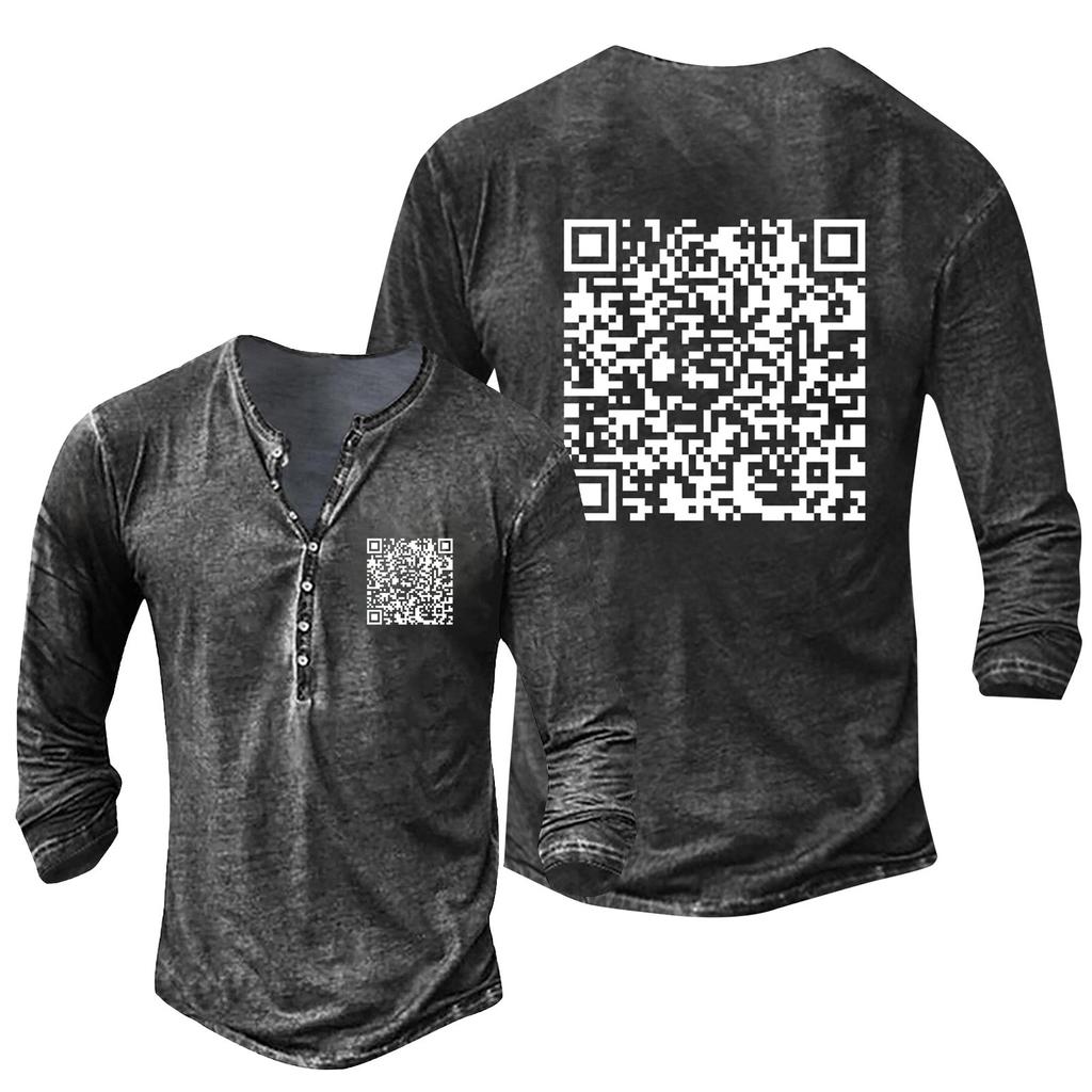 Men's Fashion Casual Button Loose Long Sleeve Spoof Fun Printed Pullover