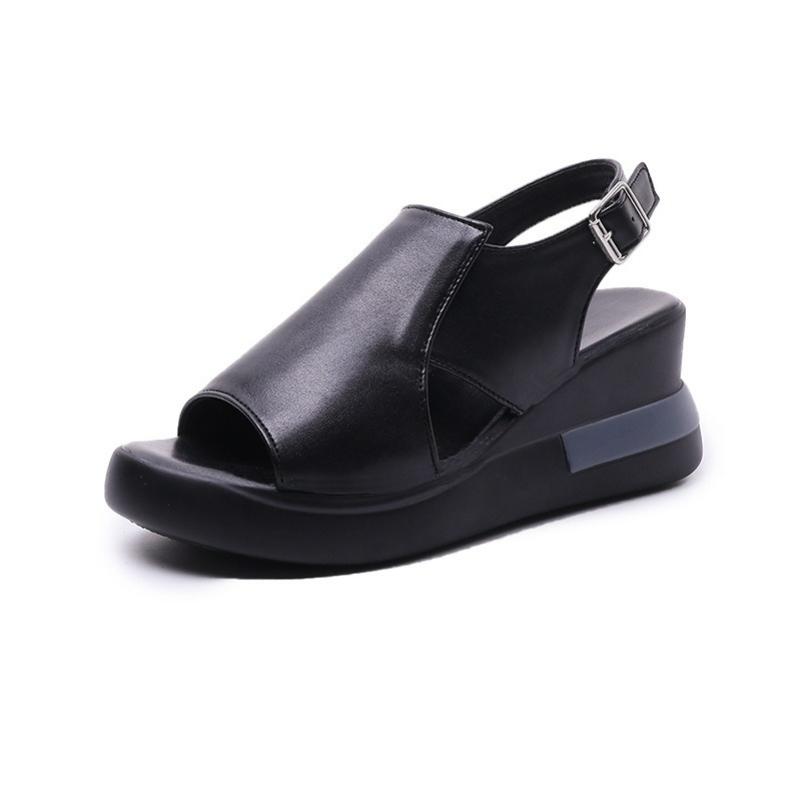 Thick-soled Wedge-heeled Sandals Women's Summer High-heeled Fishbill Women's Shoes Soft Leather Heightening Platform Shoes