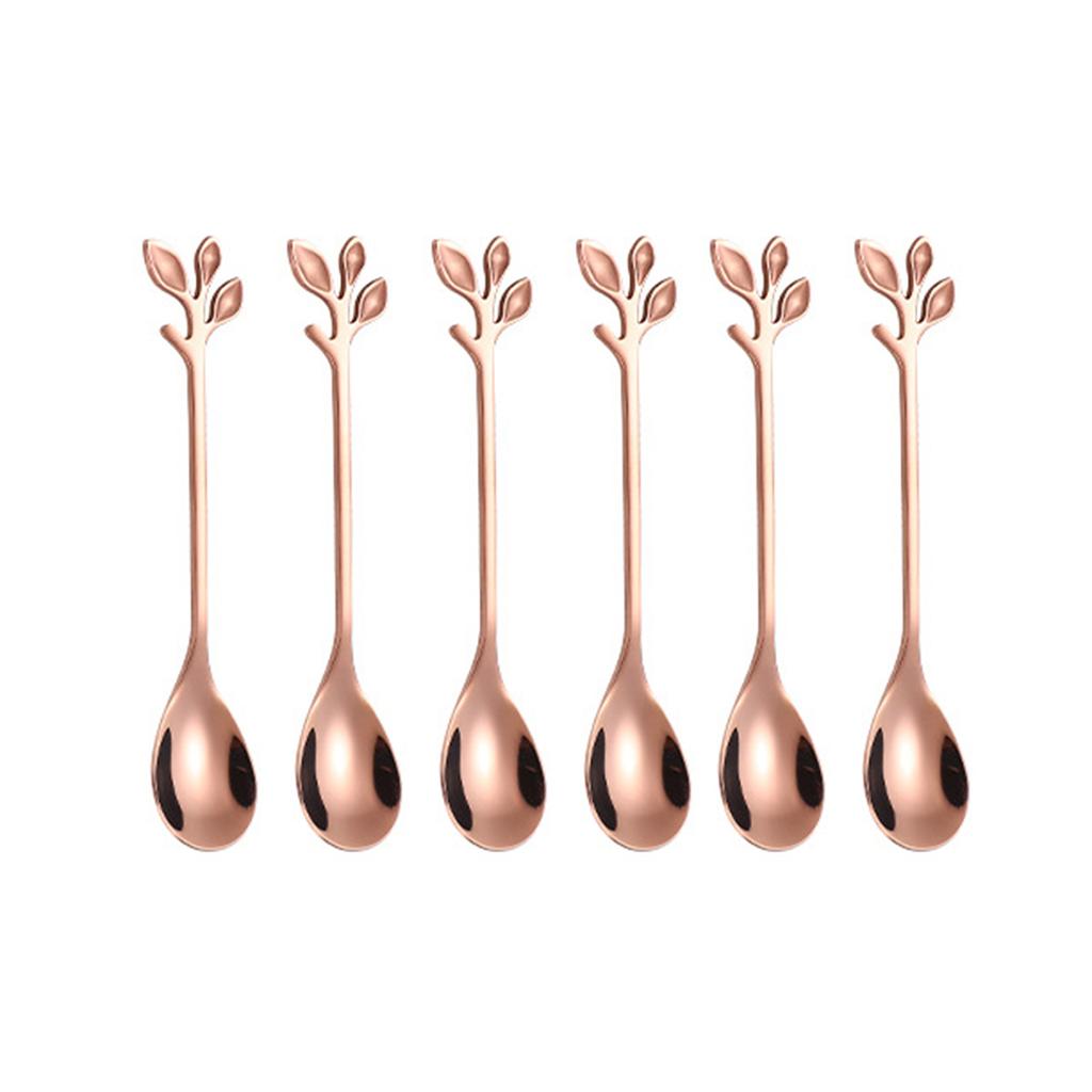 6pcs Leaves scoop ice cream dessert spoon creative contracted stainless steel