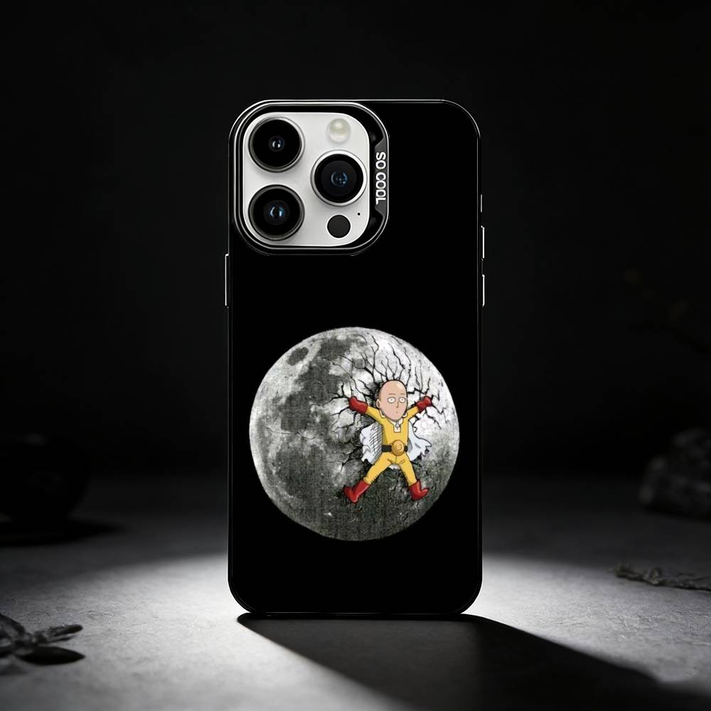 O-One P-Punch Anime Man Phone Case For iPhone 17,16,15,14,13,12,11 Plus,Pro Max,XS,Colored silver phone case iPhone14