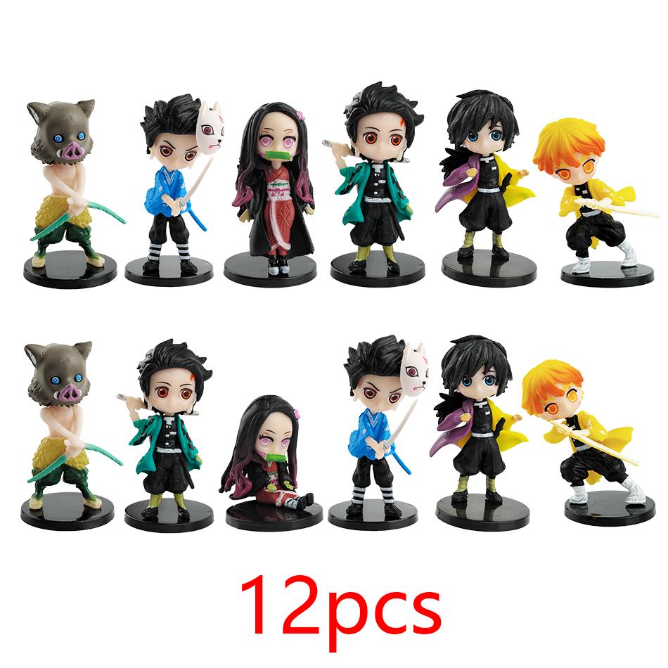 6Pcs/12Pcs/Sets Q Posket Figure  Demon Slayer Mini Figurine Kimetsu No Yaiba Small Pvc Dolls Desktop Decoration