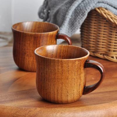 120ml Wooden Cup with Handle Handmade Natural Spruce Wood Drinking Beer Tea Coffee Milk Water Cup Drinkware for Kitchen Bar Mugs