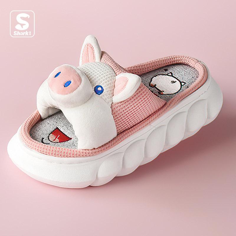 Fashion Animals Slippers Women Platform Shoes Cute Cartoon Thick Sole Home Slippers Pink Pig Slipper Ladies 4 Seasons Cotton Flax Slides