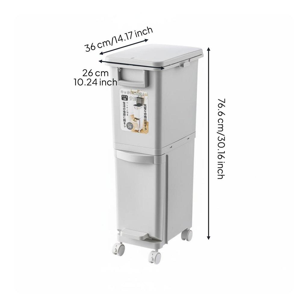 Wet Dry Separation Trash Bin With Wheels Slim Multi-Compartment Garbage Can