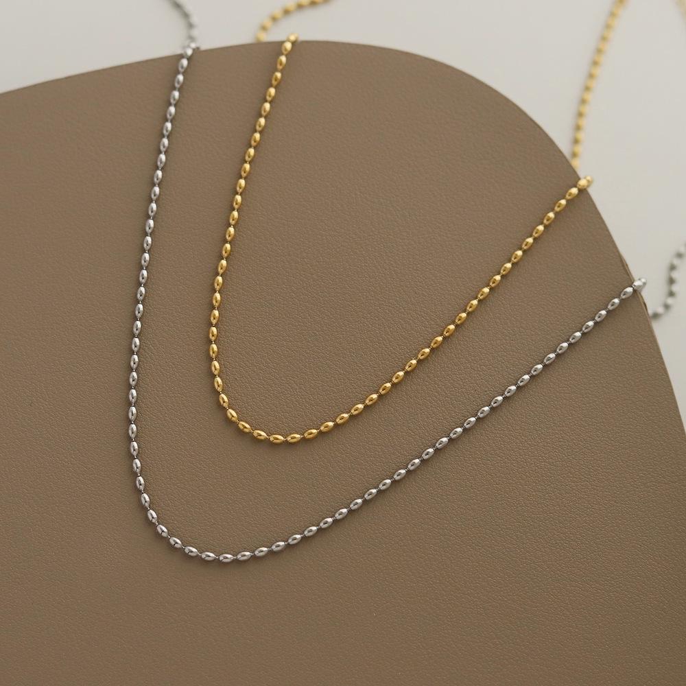 Stainless Steel Rice Bead Choker Necklace for Women - Titanium Steel Layering Accessories