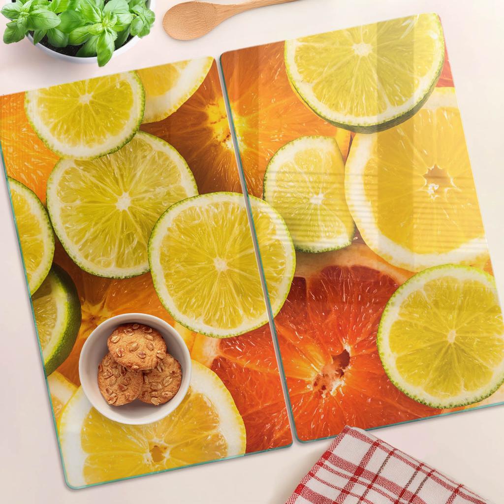 Glass Kitchen Chopping Boards with Citrus Fruit Graphics 2x30x52 cm