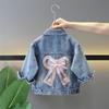 Frühling Herbst 2-12 Jahre Mädchen Jeansjacke Baby Kinder Jean Mäntel für Mädchen Niedliches Spitzen Schleifen Design Kinder Oberbekleidung Kleidung