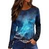 Women's Fashion Casual Slit Hem Round Neck Long Sleeve Loose Printed T,Shirt Ladies Top