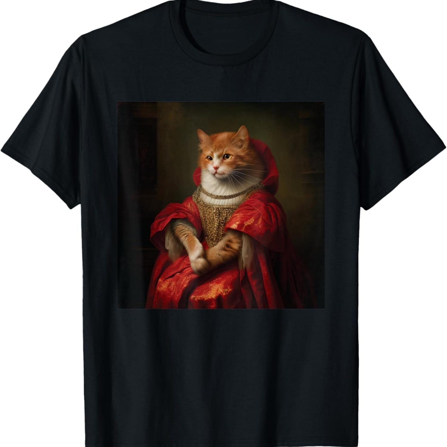 cute Noble Cat Art Painting Lover cats medieval kitty kitten T-Shirt for Men Women Girls Kids S чёрный