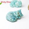 Resin Filled Natural Crystal Sleeping Cat Decor With Gift Box For Home Office Display
