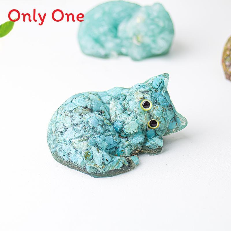 Resin Filled Natural Crystal Sleeping Cat Decor With Gift Box For Home Office Display