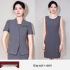 Women's Gray Summer Suit Set: Short-Sleeved Professional Attire for Hotel Front Desk or Jewelry Store