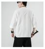 Men's Retro Plus Size Cotton Linen Hanfu T-shirt with Frog Button, Three-Quarter Sleeves