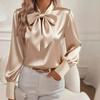 2025 Autumn Women's Long Sleeve Bow Satin Blouse