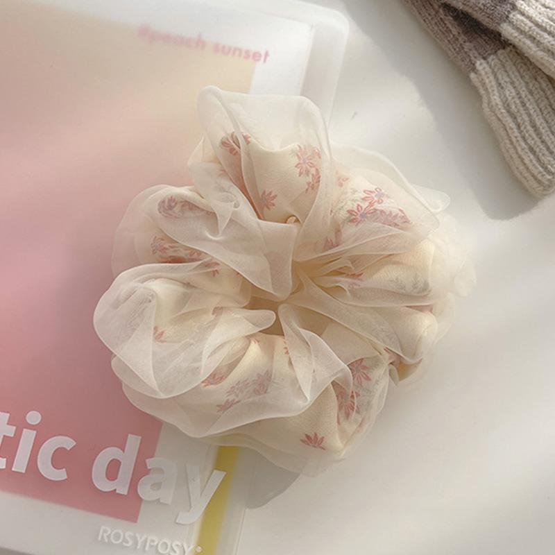 Summer Double Layer Silk Hair Scrunchies Girls Flower Print Sweet Ponytail Holder Elastic Hair Rope Korean Hair Accessories