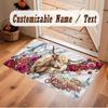 Highland Cow Theme Soft Crystal Velvet Rug Custom Name & Text Print Non Slip Floor Rug for Bedroom Living Room