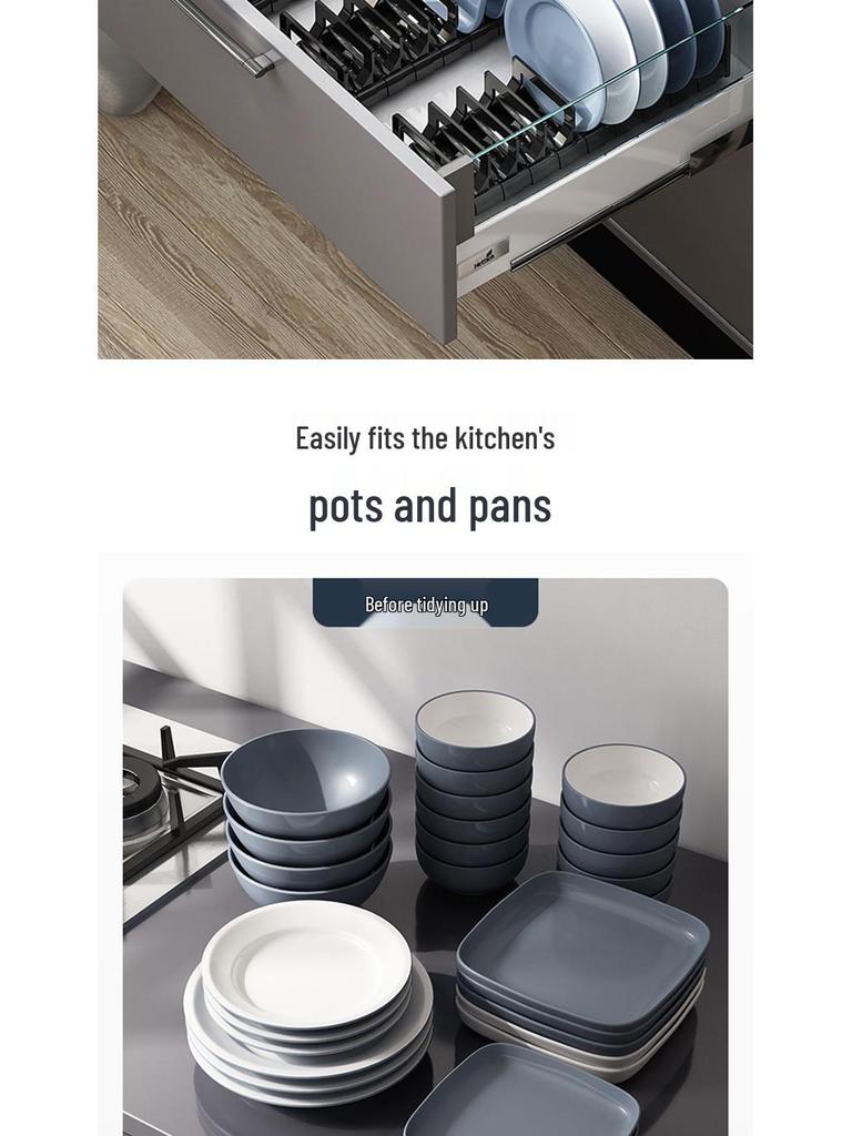 Kitchen Dish Drying Rack with Cutlery Holder and Drawer Organizer