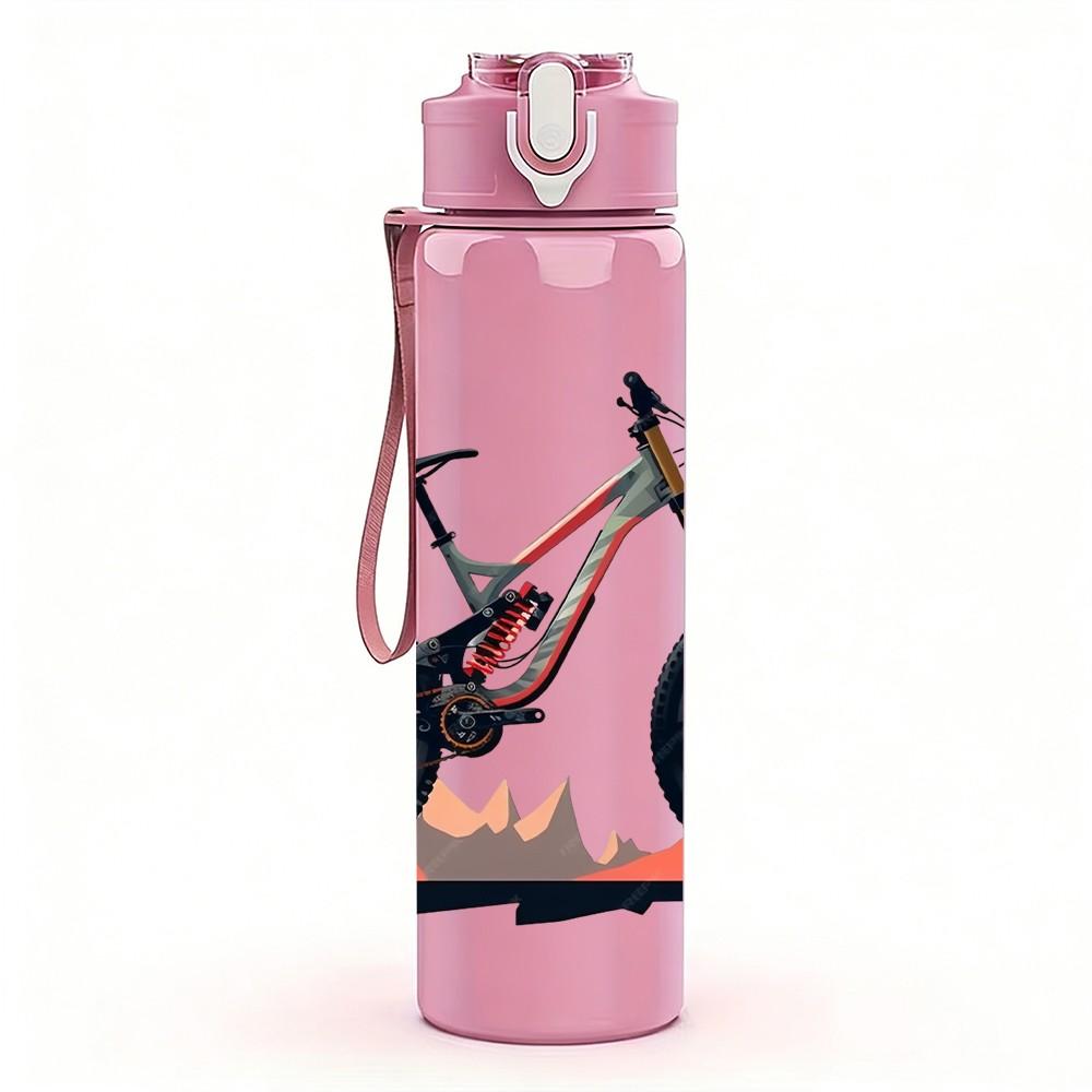 1PC Mountain Bike Outdoor Sport Print 750ml Color Plastic Sports Water Bottle Leakproof Flip Straw Lid Suitable for Sports Office Home Use