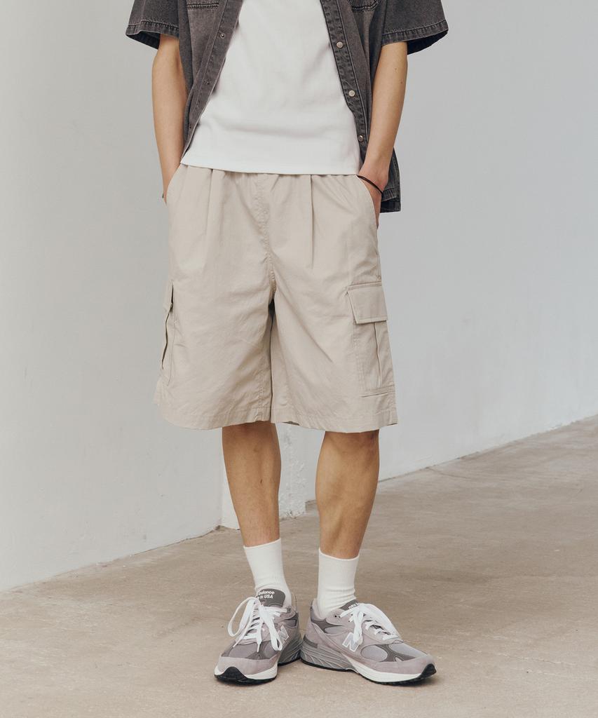 MINDBRIDGE Wide One-Pleat Cargo Half Pants - 2 Colors