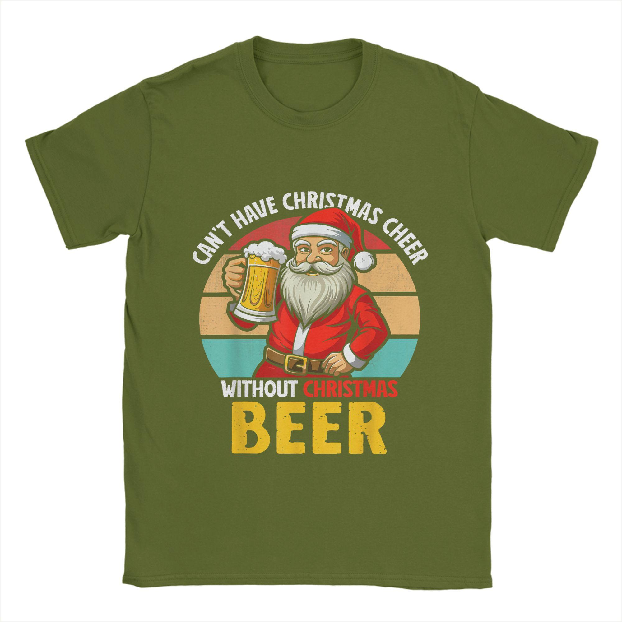

Men Christmas and beer T Shirt 100% Cotton Tops Creative Short Sleeve Crew Neck Tee Shirt Graphic Printed T-Shirts 4XL