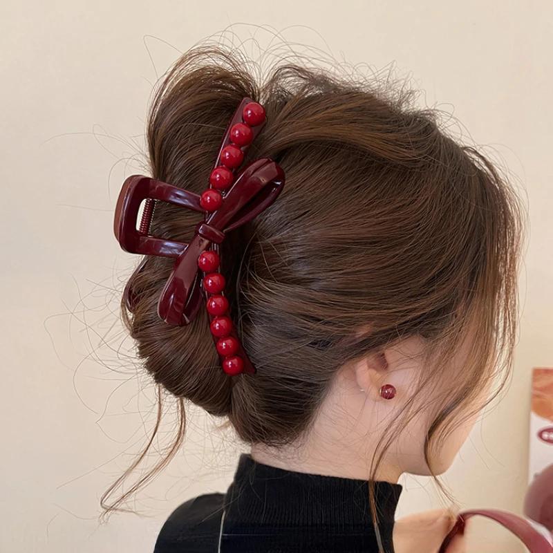 Herbst-Winter Neuankömmling Haaraccessoires Große Anker Rot Haarklammer High-End Weihnachtsrot Krallenclip Schmetterling Krallenclip