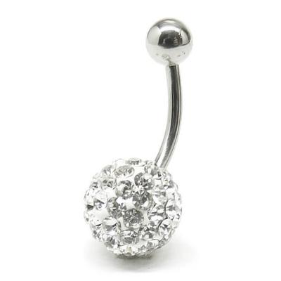 White Navel Crystal Jewel Bar 12 Mm and Steel Ball