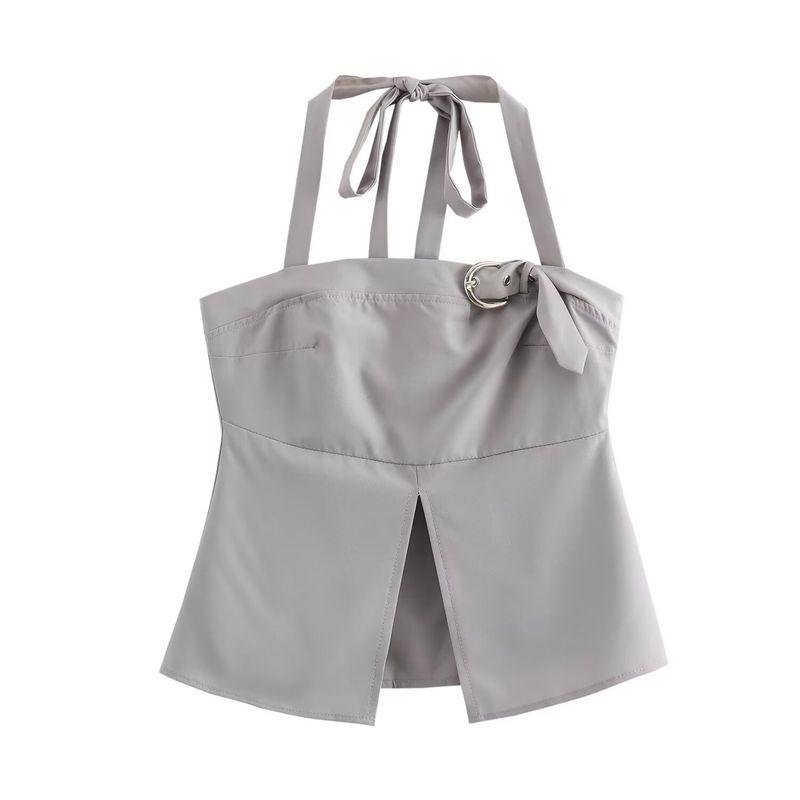 Kaslead New Arrival Women's Clothing Fashion Style Fashion Sweet Cool Style Halterneck V-Shaped Hem All-Matching Short Vest